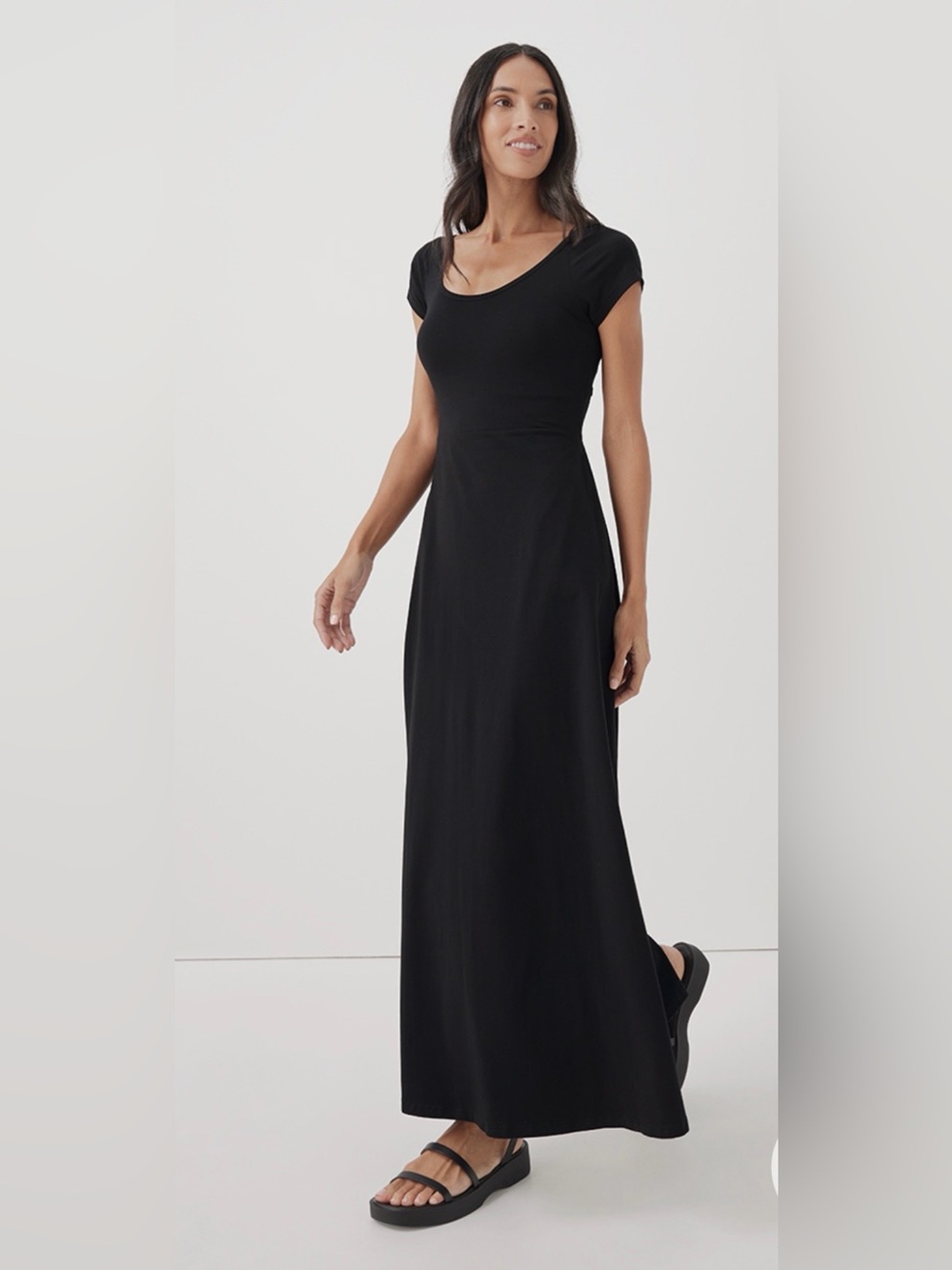 Cotton Short-Sleeve Maxi Dress